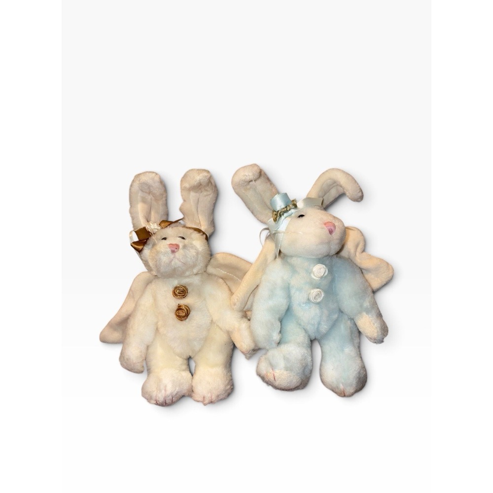 2- Boyds Bears 6" Jointed Angel Ornaments-Jupiter Goodspeed Rabbits